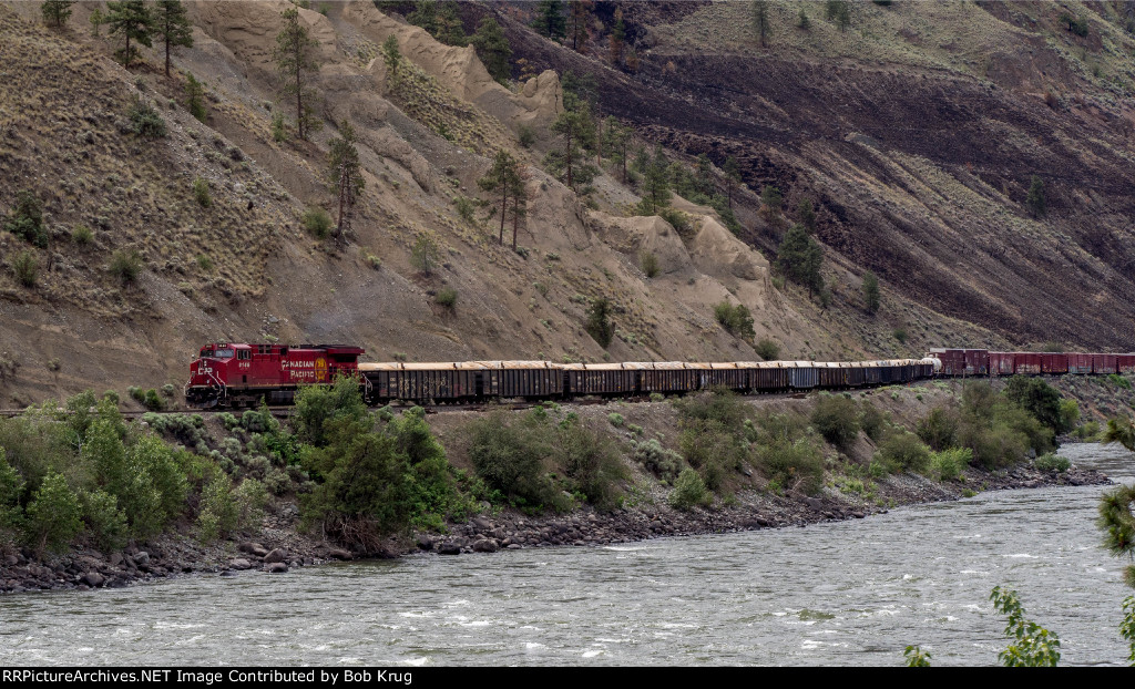 Eastbound CP freight train going up the Thompson River Gorge 